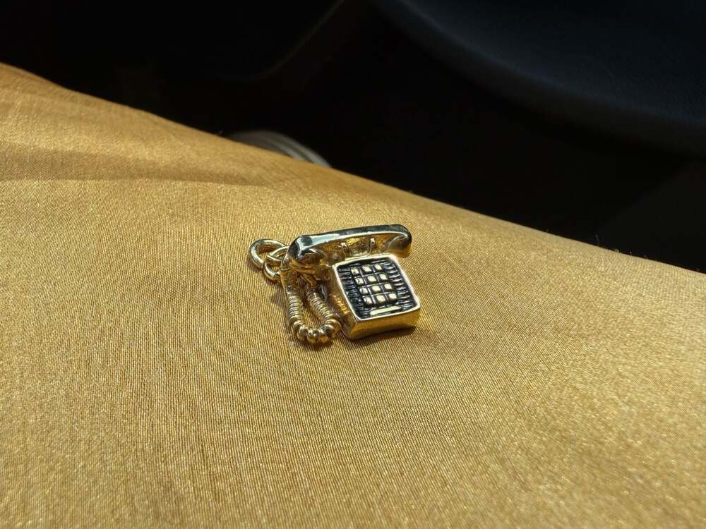 Vintage Rugin Gold Tone Enamel Push Button Telephone Charm